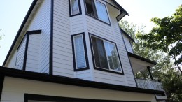 Black trim with white Hardie siding 